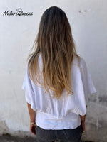 V-Neck Cotton-Linen Smocked Hem Tops (Buy 2 Free Shipping)