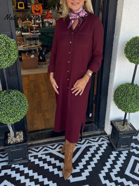Women's Autumn Comfortable Pocket Shirt Cotton Dress