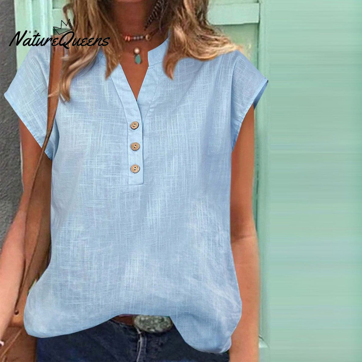 Blue Short Sleeve Plain Top / S