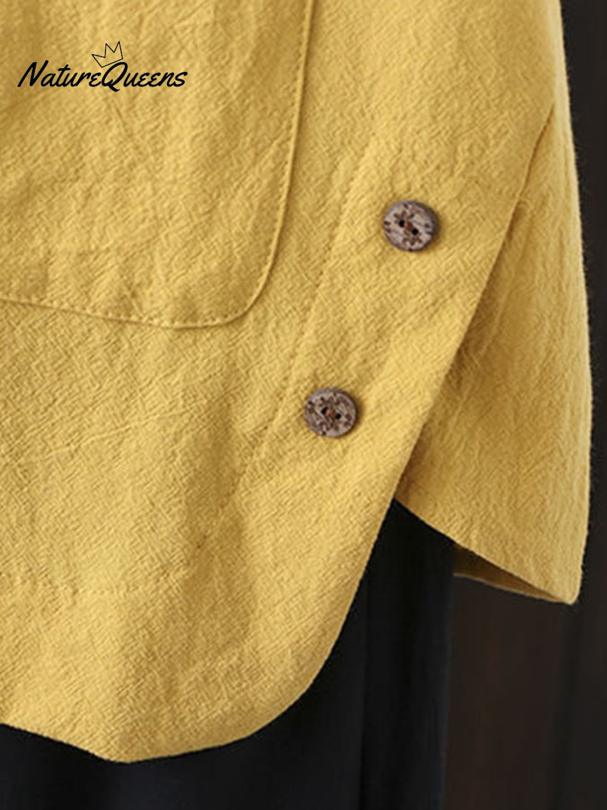 Women’s Solid Color Cotton And Linen Round Neck Button Short Sleeve Irregular Slit At Hem Blouse