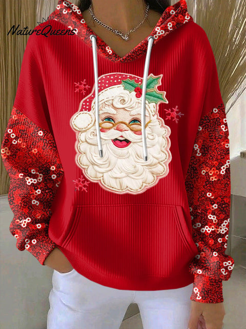 Women's Casual Santa Claus Print Long Sleeve Hooded Sweatshirt