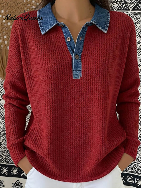 Women's Casual Hooded Contrast Color Panel Top