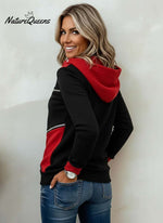 Women's Casual Loose Paneled Color-Block Zipper Hooded Sweatshirt