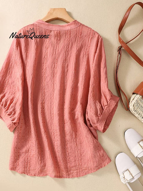Simple Loose Printed Cotton Linen Shirt