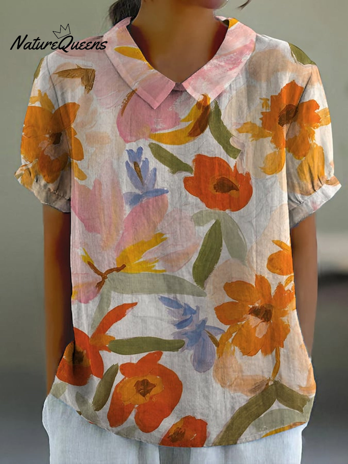Women’s Art Floral Vintage Casual Shirt Orange / S