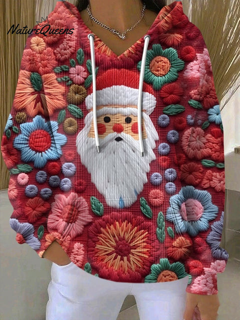 Women's Santa Textured Knitted Sweatshirt Hoodie