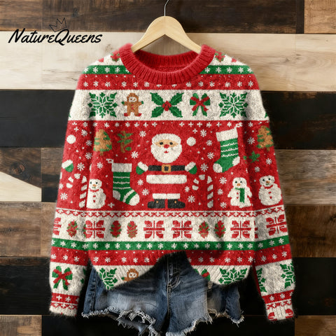 Women's  Winter Christmas Santa  Art Flannel Sweatshirt
