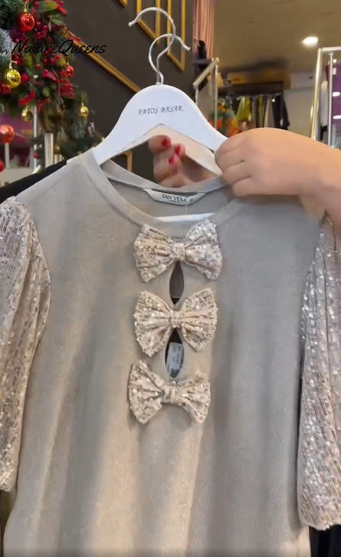 Women's Round Neck Sequin Dress with Bow✨