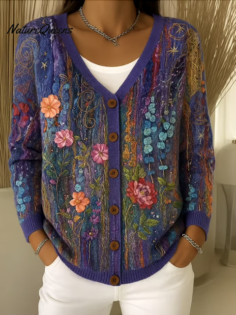 Women Cotton Floral Long Sleeve Comfy Casual Cardigan