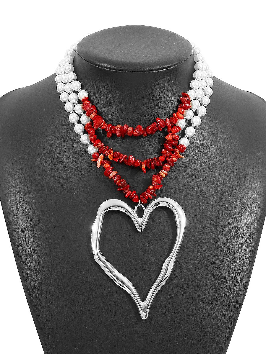 Bohemian Multi-layered Large Heart Beaded Necklace