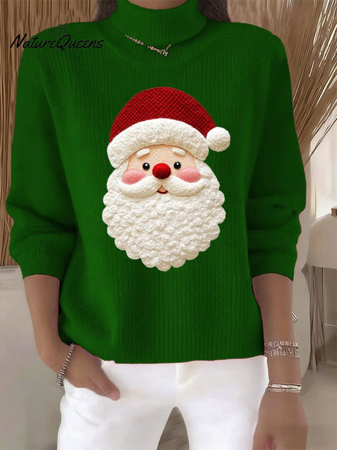 Women's Retro Santa Print Turtleneck Knit Top