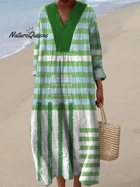 Women's Casual Irregular Striped Long Sleeve Dress