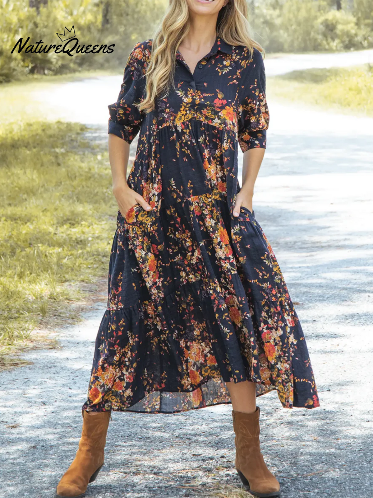 Floral-print Cotton Midi Dress