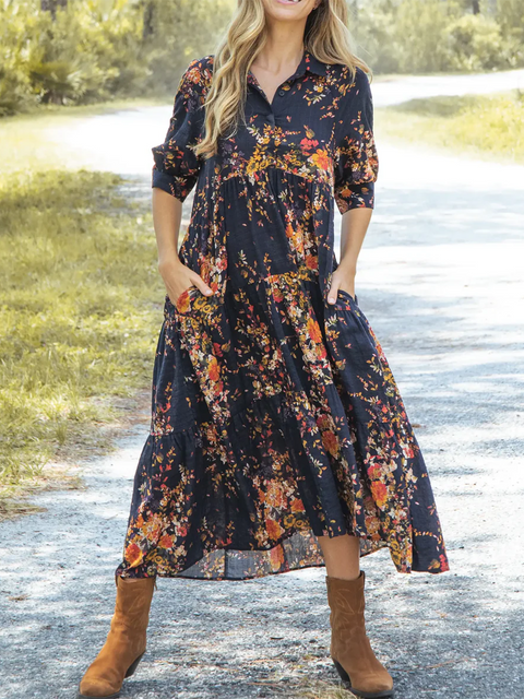Floral-print Cotton Midi Dress