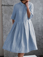Women‘s Casual Elegant Double Pockets Half - Sleeve Dress Light Blue / S