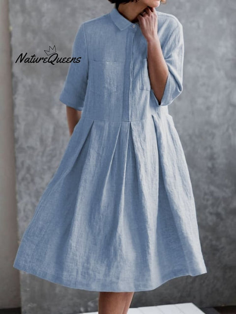 Women‘s Casual Elegant Double Pockets Half - Sleeve Dress Light Blue / S