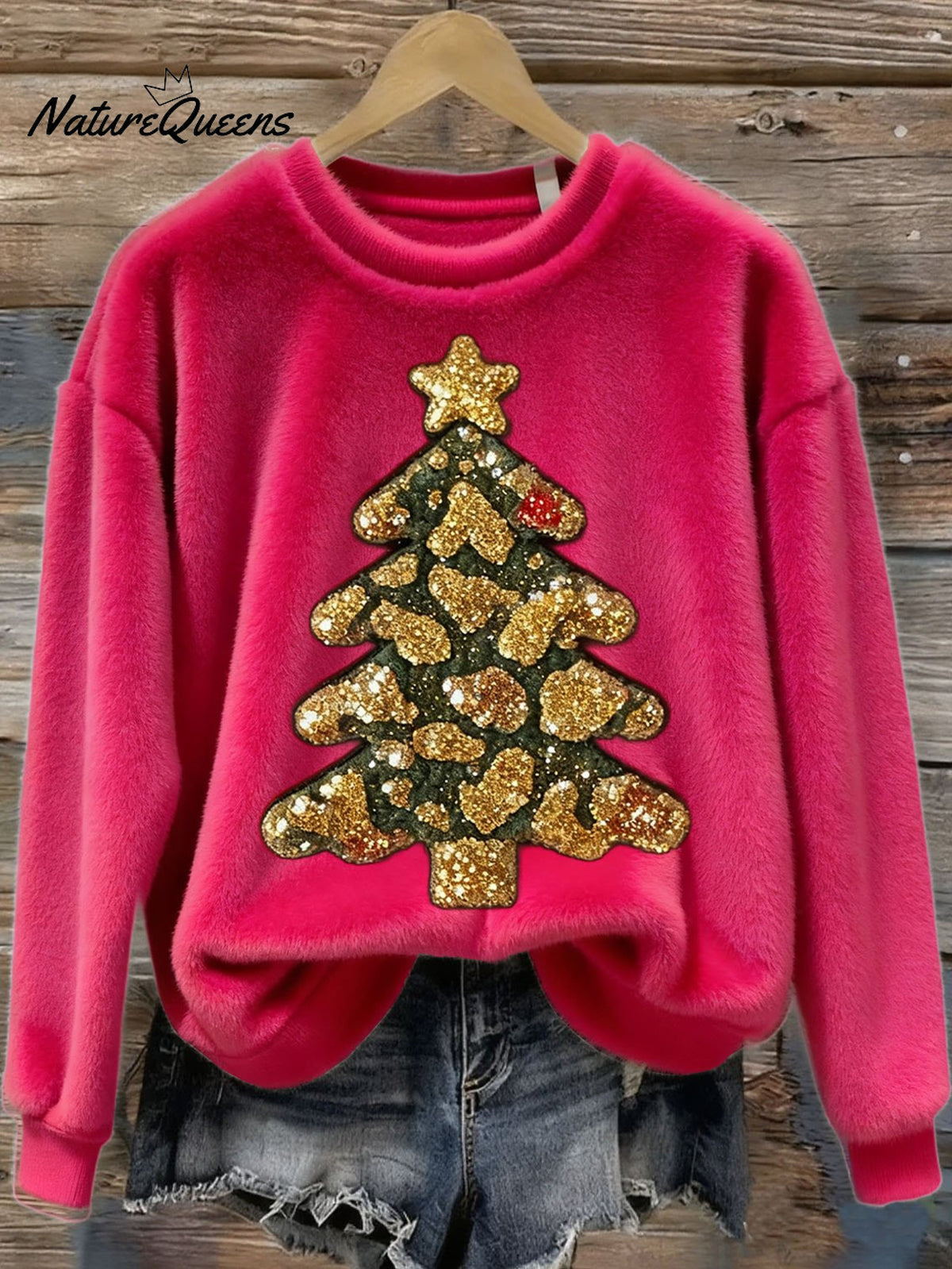 Women's Christmas Tree Art Print Flannel Sweatshirt
