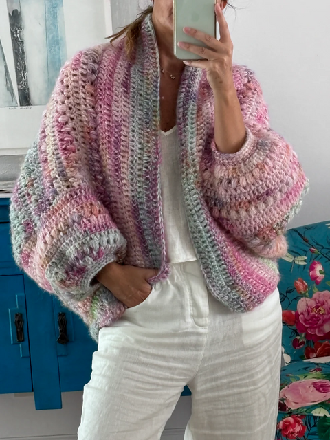 Purple Crystal Multicolor Knitted Cardigan Sweater