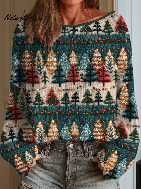 Women's Christmas Tree Print Knit Top