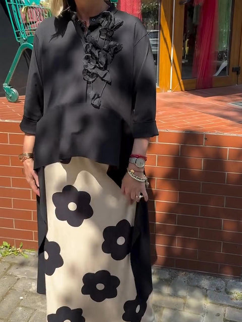 Irregular Hem Top and Floral Skirt Two-Piece Set