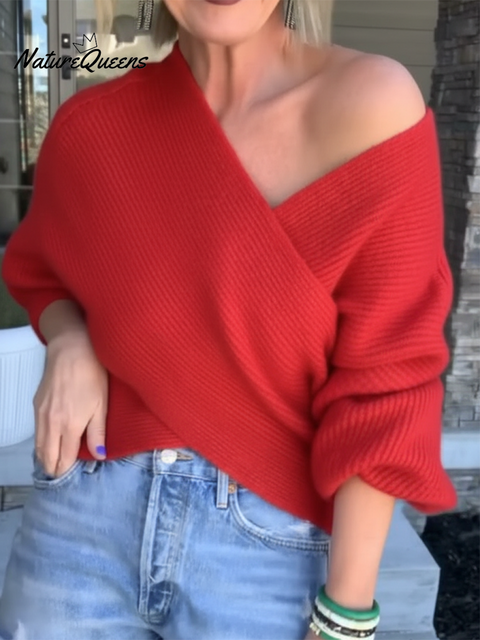 Women's Elegant V-Neck Multi-Wear Knit Top