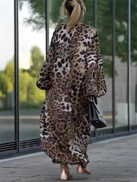 Women's Loose Lace Leopard Print MAXI Dress