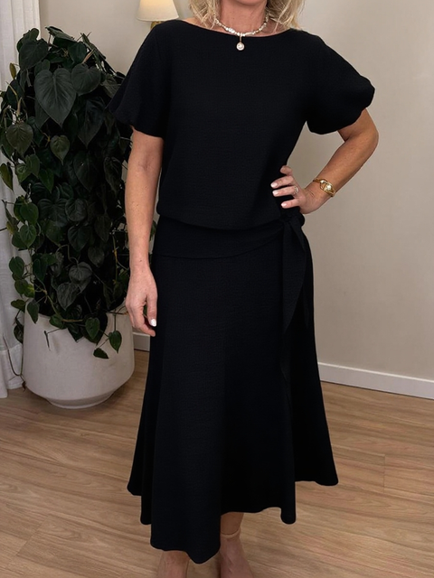 Women's Elegant Puff Sleeve Top and Skirt Linen Two-piece Suit