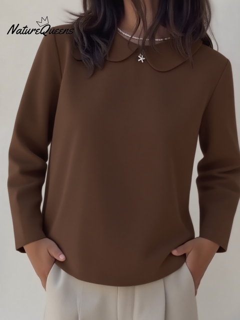 Women's Retro Peter Pan Collar Back Slit Linen Top