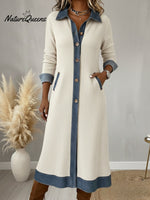 Casual Denim Patchwork Corduroy A-line Midi Dress