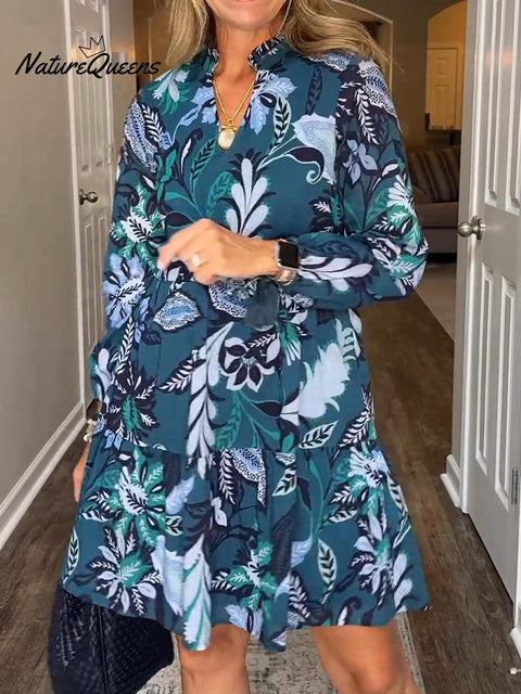 Women's Comfortable Floral Print V-neck Cotton Dress