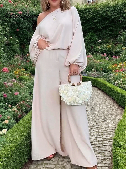 Women's Off-the-shoulder Top and Wide-leg Pants Two-piece Set