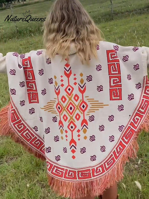 TEMPORADA Fringed Turtleneck Cape Sweater
