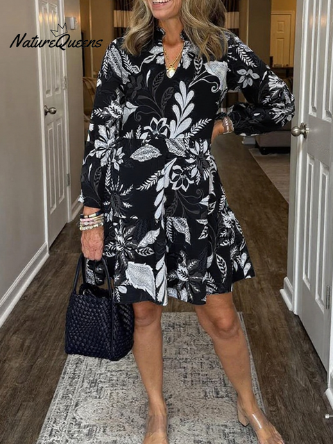 Women's Comfortable Floral Print V-neck Cotton Dress