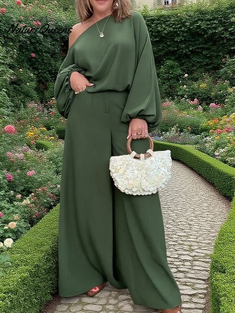 Women's Off-the-shoulder Top and Wide-leg Pants Two-piece Set