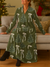 Women's Cedar Bow Print Velvet V-neck Midi Dress