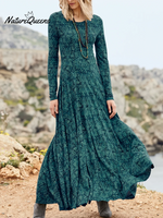 Bohemian Floral Print Crew Neck Stretch-knit Dress