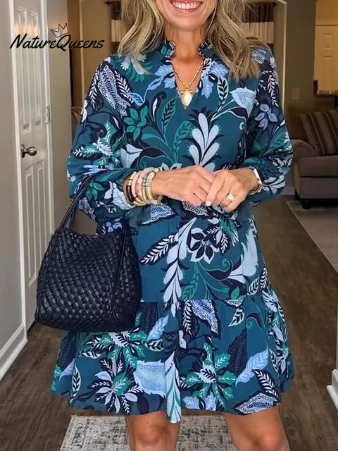 Women's Comfortable Floral Print V-neck Cotton Dress