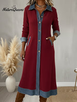 Casual Denim Patchwork Corduroy A-line Midi Dress