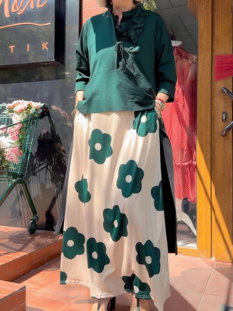 Irregular Hem Top and Floral Skirt Two-Piece Set