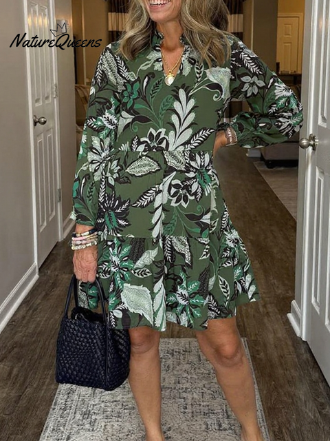 Women's Comfortable Floral Print V-neck Cotton Dress