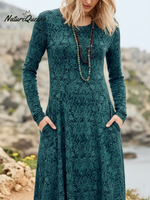 Bohemian Floral Print Crew Neck Stretch-knit Dress