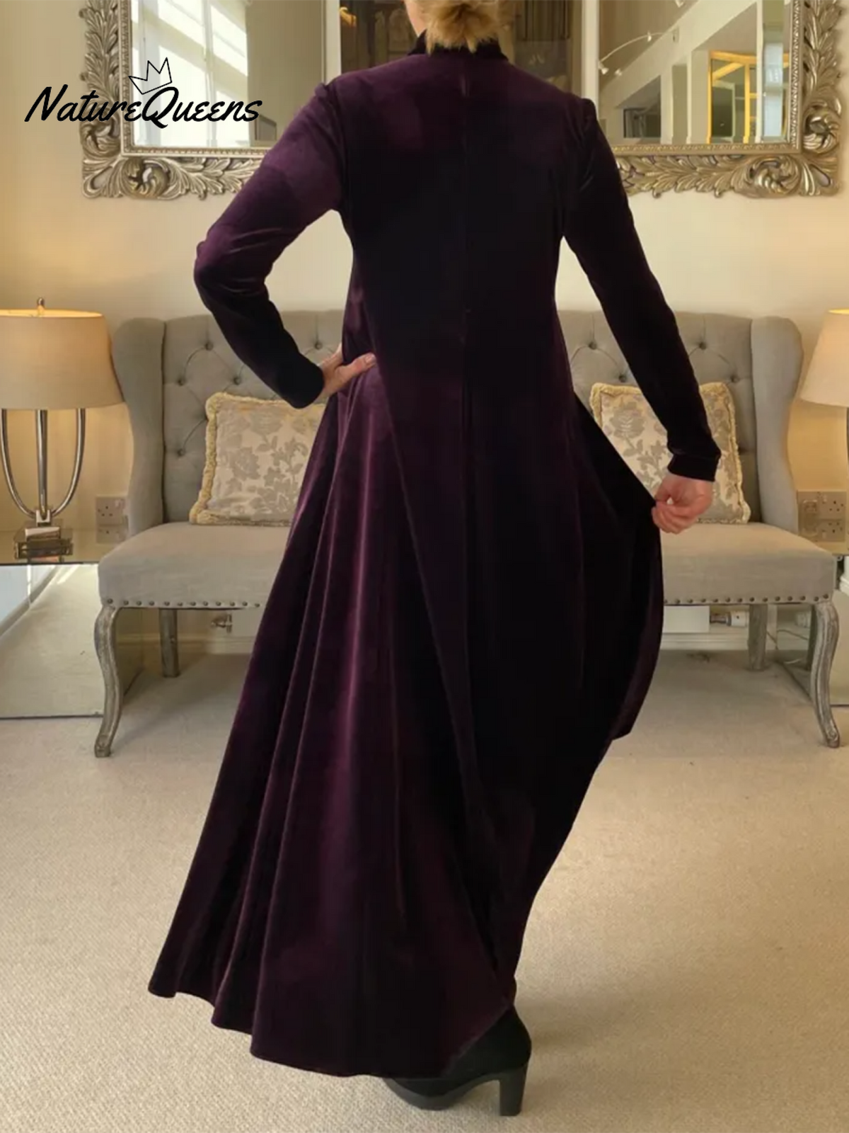 Women's Soft Velvet A-line Hem Slit Midi Dress