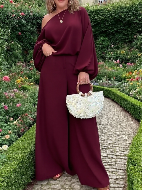 Women's Off-the-shoulder Top and Wide-leg Pants Two-piece Set
