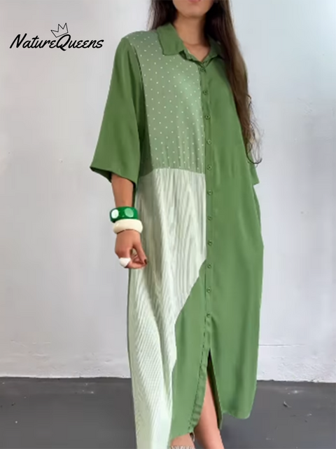 Women's Printed Patchwork Cotton Shirt Dress