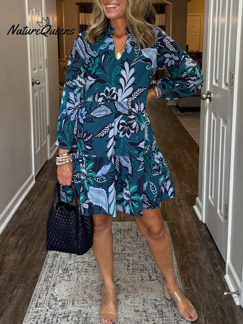 Women's Comfortable Floral Print V-neck Cotton Dress