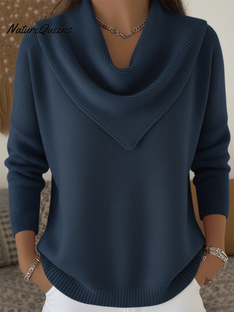 Elegant Retro Soft Triangle Neck Solid Color Sweater Top