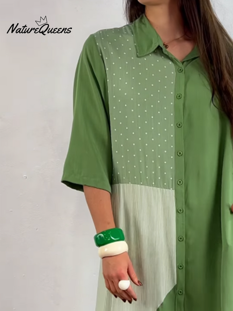 Women's Printed Patchwork Cotton Shirt Dress
