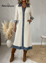 Casual Denim Patchwork Corduroy A-line Midi Dress