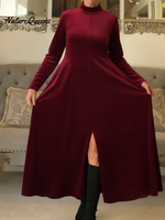 Women's Soft Velvet A-line Hem Slit Midi Dress