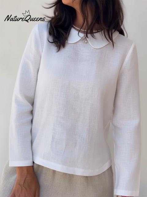 Women's Retro Peter Pan Collar Back Slit Linen Top